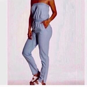 Chambray Strapless Jumpsuit